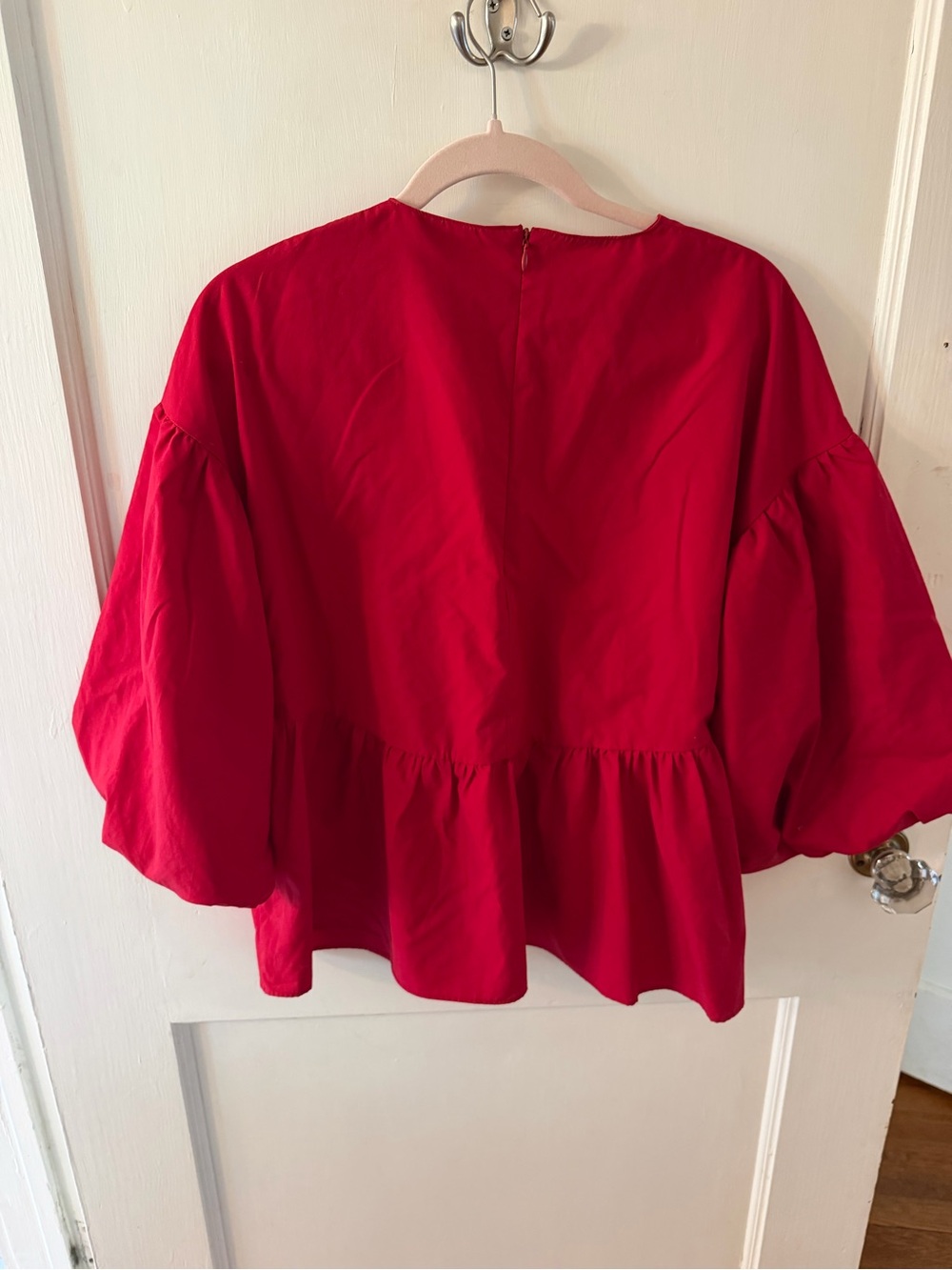 Zara Bright Red Peplum Puff-Sleeve Blouse